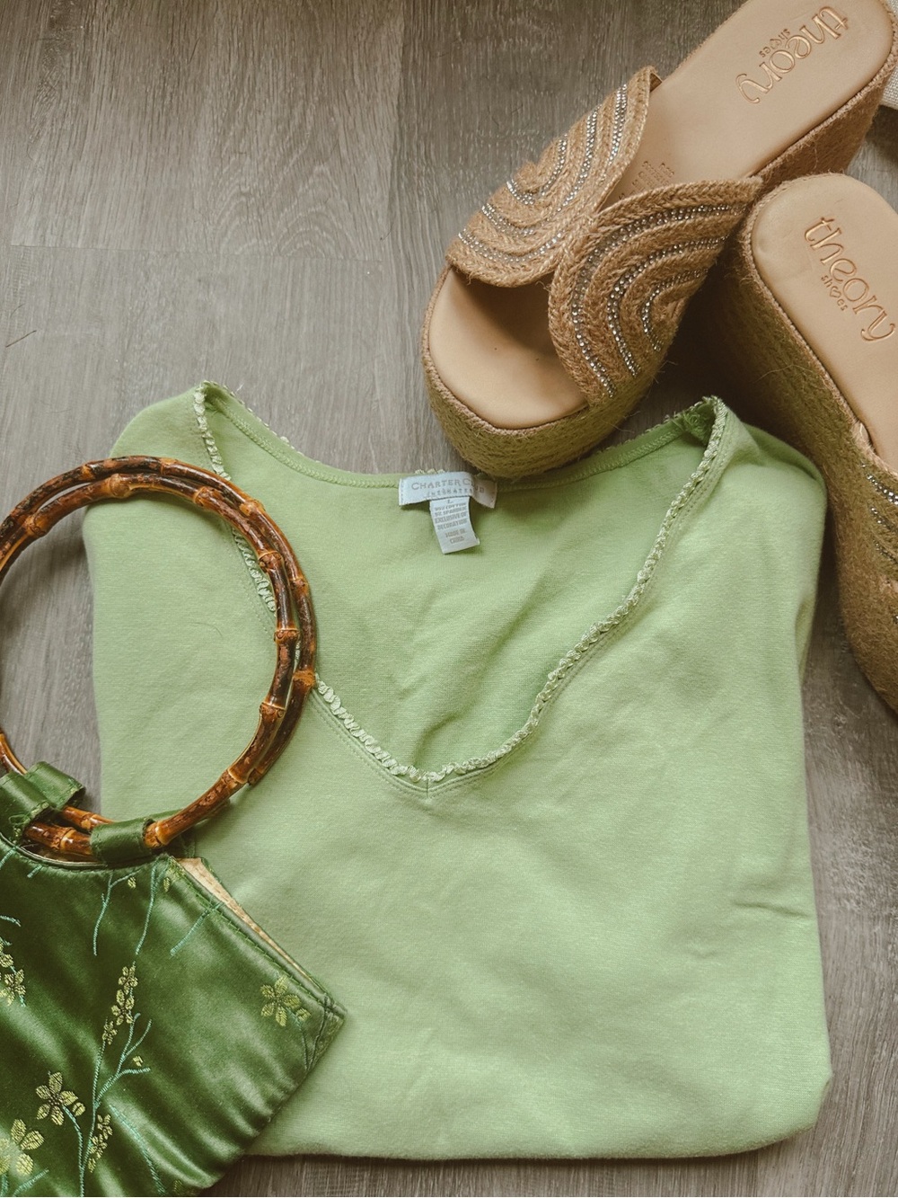 Charter Club Light Green V-Neck Tank Top